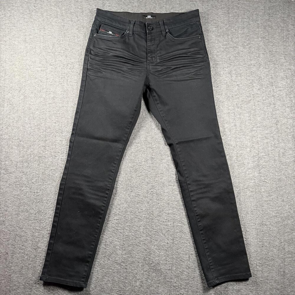 Benjamin Black Jeans Mens 32x32 Black Slim Tapered Stretch Moto Denim Biker